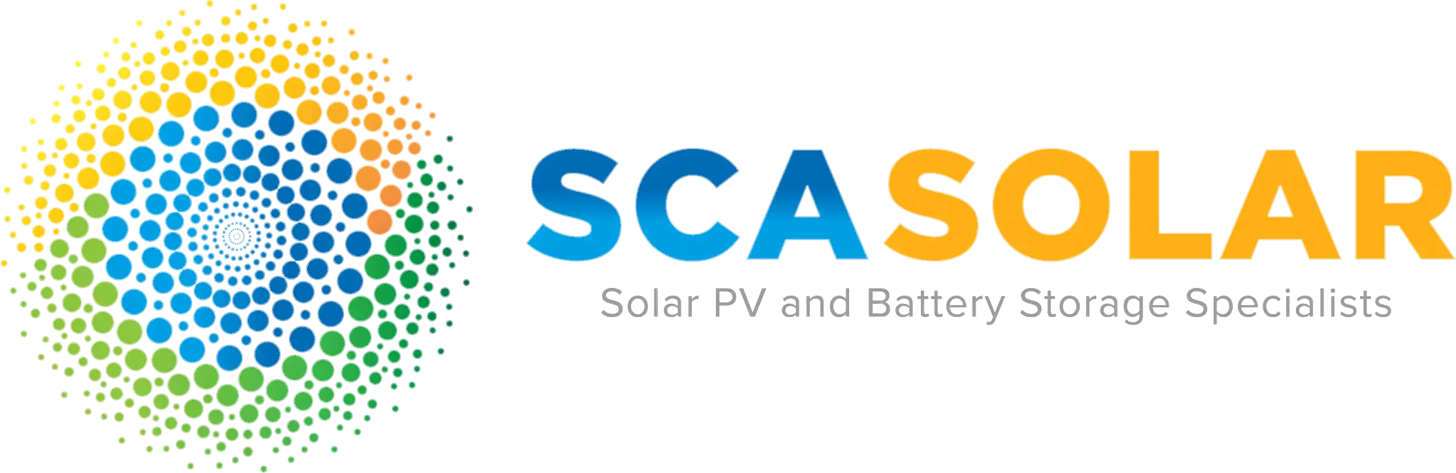 Logo of scasolar with the text "scasolar" in bold blue and yellow letters emphasizing their specialization in solar pv and battery storage.